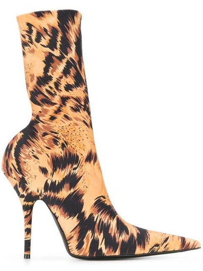 Balenciaga Knife Leopard-print Spandex Sock Boots In Marron