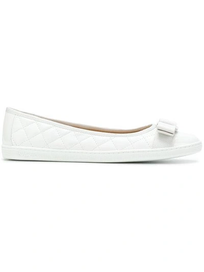 Ferragamo Women's Rufina Quilted Cap Toe Leather Sneaker Flats In White