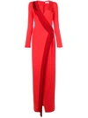Galvan V-neck Long-sleeve Fringe Detail Gown In Red