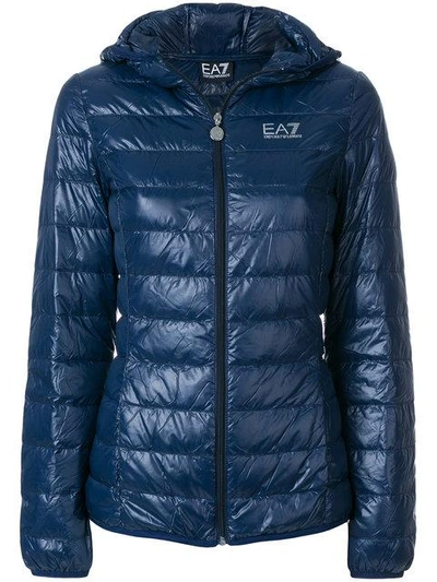 Ea7 Logo Print Puffer Jacket In Blue