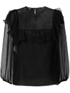 Rochas Sheer Ruffle-trim Blouse In Black