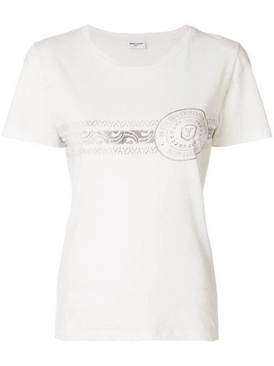 Saint Laurent Printed Short Sleeved T-shirt In White