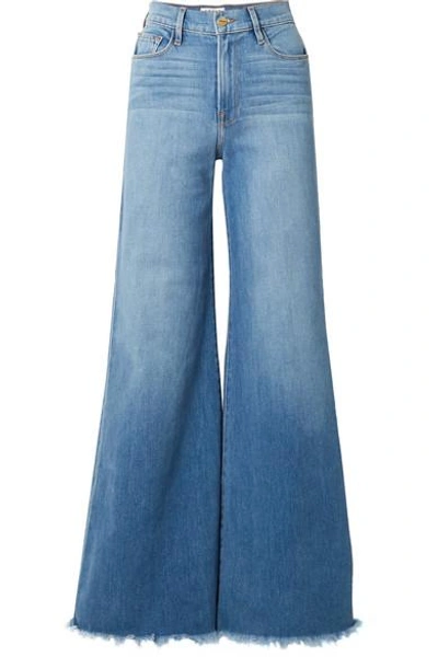 Frame Le Palazzo Frayed High-rise Wide-leg Jeans In Mid Denim