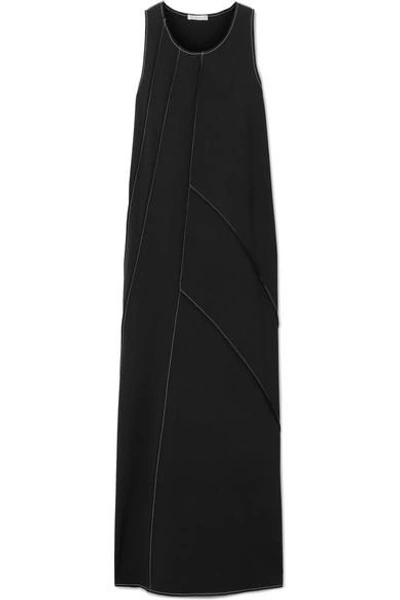 The Row Didi Paneled Stretch-cady Maxi Dress In Black