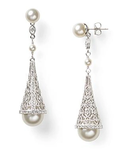 Nadri Pave Cone Drop Earrings In Rhodium/pearl