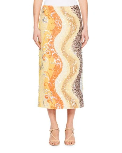 Dries Van Noten Shine Sequin Wave Midi Skirt