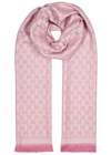 GUCCI GG MONOGRAMMED LIGHT PINK WOOL SCARF