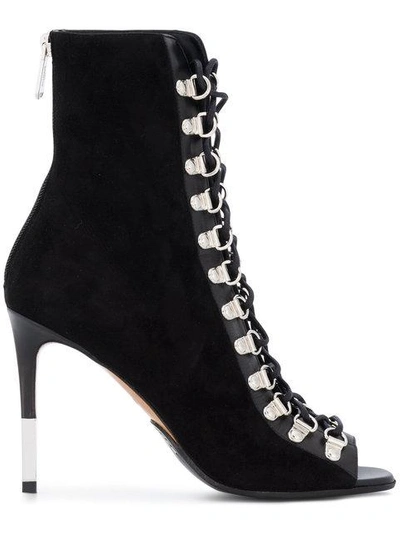 Balmain Club Leather-trimmed Suede Ankle Boots In Black