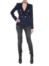 Balmain Black Double-breasted Jacket With Branded Buttons And Asymmetric Cut In Blu