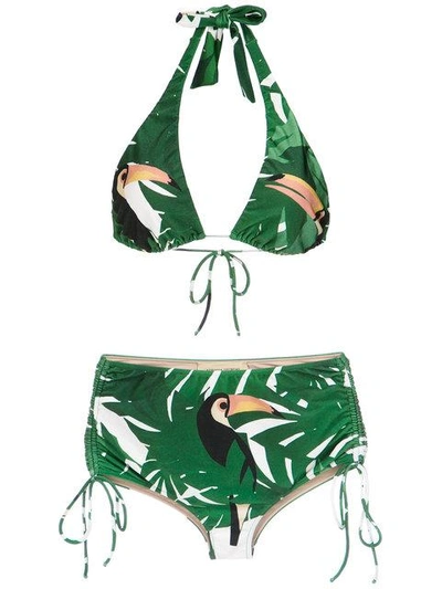 Adriana Degreas Geometric Foliage Hot Trousers Bikini With Ties In Green