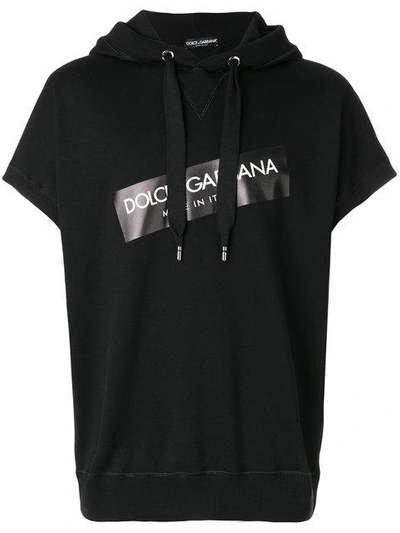 Dolce & Gabbana Logo Tape Short Sleeve Cotton Sweatshirt In Black