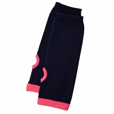 Cove Women's Blue Cashmere Wrist Warmers Navy & Neon Pink
