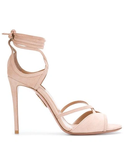 Aquazzura Nathalie Suede Ankle-tie Sandal In Pink