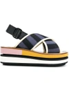 Marni Leather-trimmed Woven Canvas Platform Slingback Sandals In Black