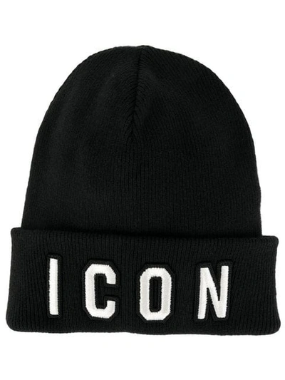 Dsquared2 Embroidered Icon Knitted Beanie In Black
