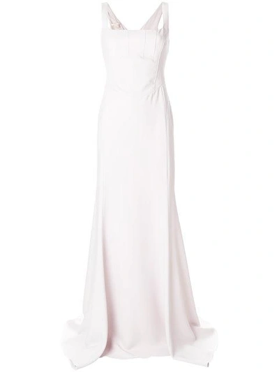 Antonio Berardi Fitted Bodice Flared Gown In 690 Open Pink