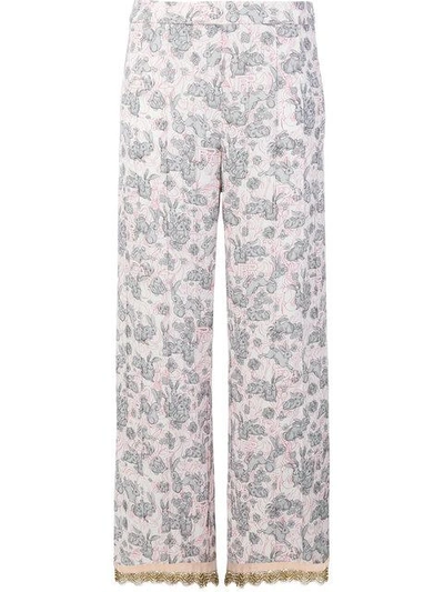 Prada Sable Rabbit-print Stretch-crepe Cropped Trousers In Multicolour