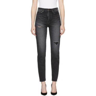 Saint Laurent Distressed Effect Tapered Jeans In 1407 Deep D