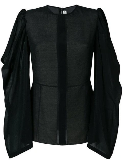 Victoria Beckham Drape Sleeve Panelled Top In Black