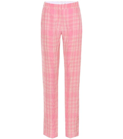 Victoria Beckham Plaid Flat-front Straight-leg Pants In Pink-off White