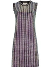 Gucci Crystal Embroidered Ribbed Knit Dress In Black