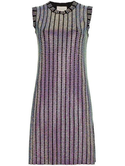 Gucci Crystal Embroidered Ribbed Knit Dress In Black
