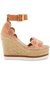 See By Chloé Leather And Embroidered Suede Espadrille Wedge Sandals In Cipria & Natural Calf