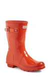 Hunter Original Short Gloss Orange Wellington Boot In Orange