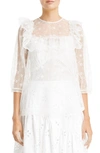 SIMONE ROCHA FRILLED BIB EMBROIDERED TULLE TOP,3550 0208