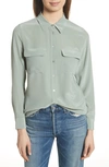 Equipment Slim Signature Silk Shirt In Olive Branch