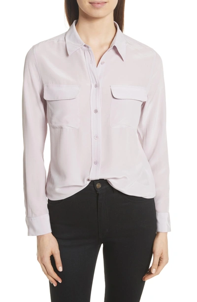 Equipment Slim Signature Silk Long-sleeve Blouse, Black In Violet Ice