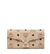 Mcm Large Patricia Visetos Canvas Wallet On A Chain In Beige