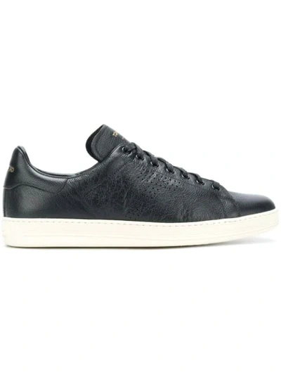 Tom Ford Warwick Perforated Full-grain Leather Sneakers In Blue