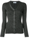 Prada Lurex Wool & Silk Rib Knit Cardigan In Black