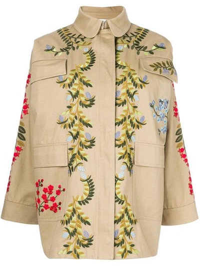 Red Valentino Floral-vines Embroidered Cotton Jacket In Beige
