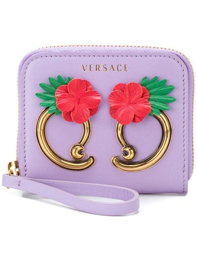 Versace Flower Appliqué Wallet In Pink & Purple