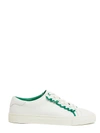 Tory Burch Ruffle Leather Low-top Sneakers In Snow White/vineyard Green