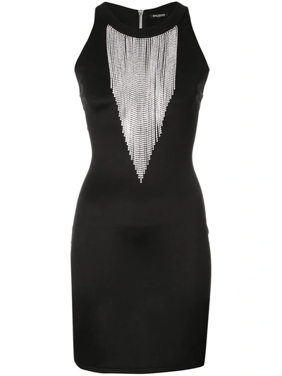 Balmain Woman Crystal-embellished Ponte Mini Dress Black