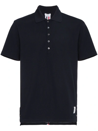 Thom Browne Logo-patch Short-sleeve Polo Shirt In Navy