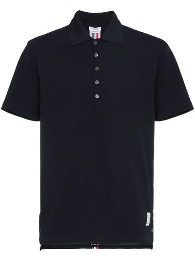 Thom Browne Logo-patch Short-sleeve Polo Shirt In Blue