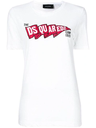 Dsquared2 Printed Logo T-shirt In Bianco