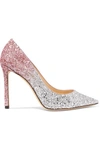 JIMMY CHOO ROMY 100 DÉGRADÉ GLITTERED LEATHER PUMPS