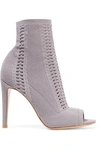 GIANVITO ROSSI VIRES 105 PEEP-TOE PERFORATED STRETCH-KNIT ANKLE BOOTS