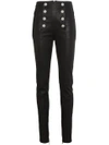 BALMAIN High Waisted Leather Skinny Trousers,125750375P12538774
