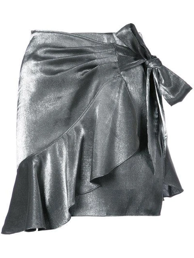 Cinq À Sept Woman Harley Wrap-effect Metallic Woven Mini Skirt Gunmetal In Guntmetal
