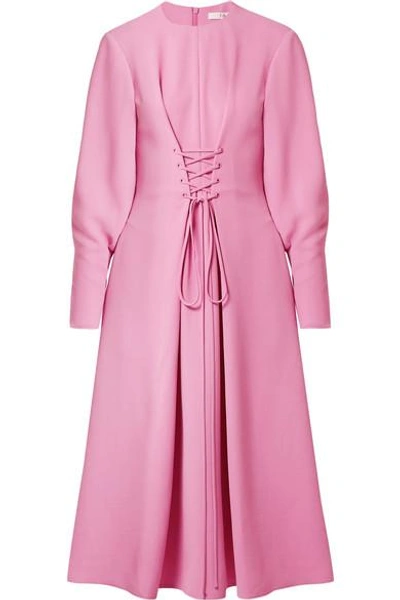 Tibi Twill Dress With Lace-up Front In Pink