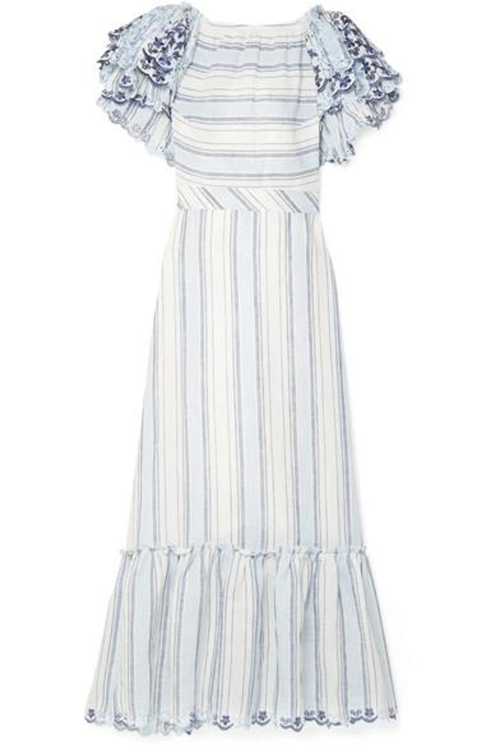 knee length dresses for ladies Roade Porto Blue Stripe Linen Midi Dress Organic Sustainable – The Fairnest main image 0