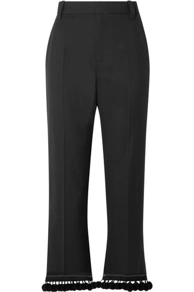 Marc Jacobs Pompom-embellished Crepe Straight-leg Pants In Black