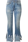 R13 CROPPED DISTRESSED MID-RISE FLARED JEANS
