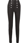 BALMAIN BUTTON-EMBELLISHED LEATHER SKINNY trousers